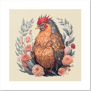 Floral Rooster 2 Posters and Art